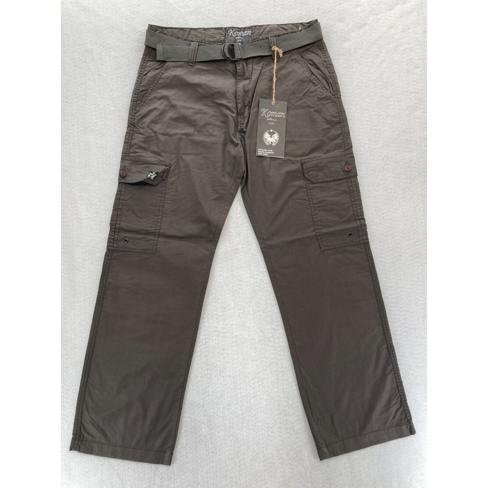 Vintage Koman Cargo Pants Mens 36x32 Relaxed Straight Gray Belted Y2K Skater